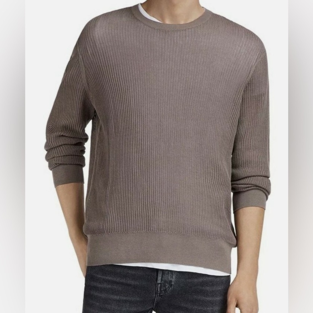 All Saints Shirt Men's L Gray Avels Crew Cotton Pullover Sweater